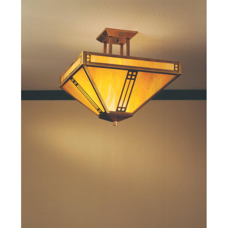 Prairie 4 - Light Semi Flush Mount, Antique Brass, Almond Mica, 17.5" H x 18.13" W