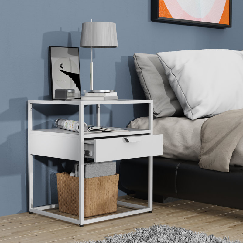 Ercia 45cm W Metal Bedside Table, White