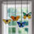 3.2"H Butterfly Kaleidoscope Stained Glass Window Panel Set
