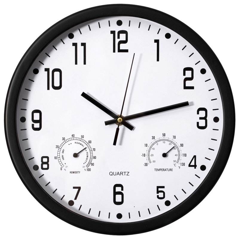 Horloge murale à quartz de 12 pouces avec thermomètre et hygromètre Ebern Designs