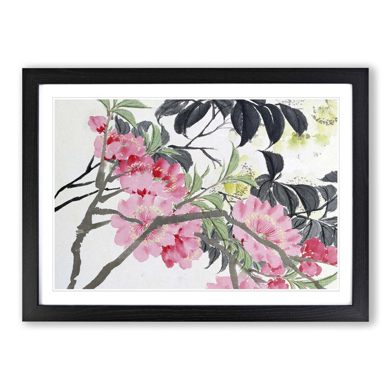 Peach Blossoms by Zhao Zhiqian - Picture Frame Painting Print, Black Framed, 27cm H x 36cm W x 2cm D