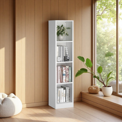 4-Tier Metal Bookshelf, 12.01"W x 10.24"D x 53.31"H Freestanding Open Storage Shelf with Anti-Tip Kit for Books, Files & Décor in Living Room, Bedroom, Home Office