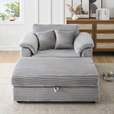 47.24" Corduroy Chaise Lounge Single-Person Armchair With Movable Storage Ottoman And Usb Port by Mercer41