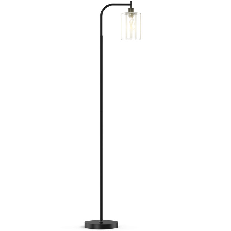 Rogan Modern Standing Tall Industrial Arched/Arc Floor Lamp with Glass Shade and 2 Bulbs Included, Black