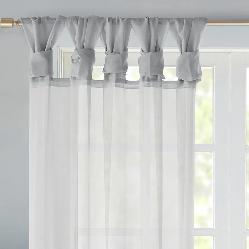2-Piece Twist DIY Top-Faced Tulle Curtains, Gray