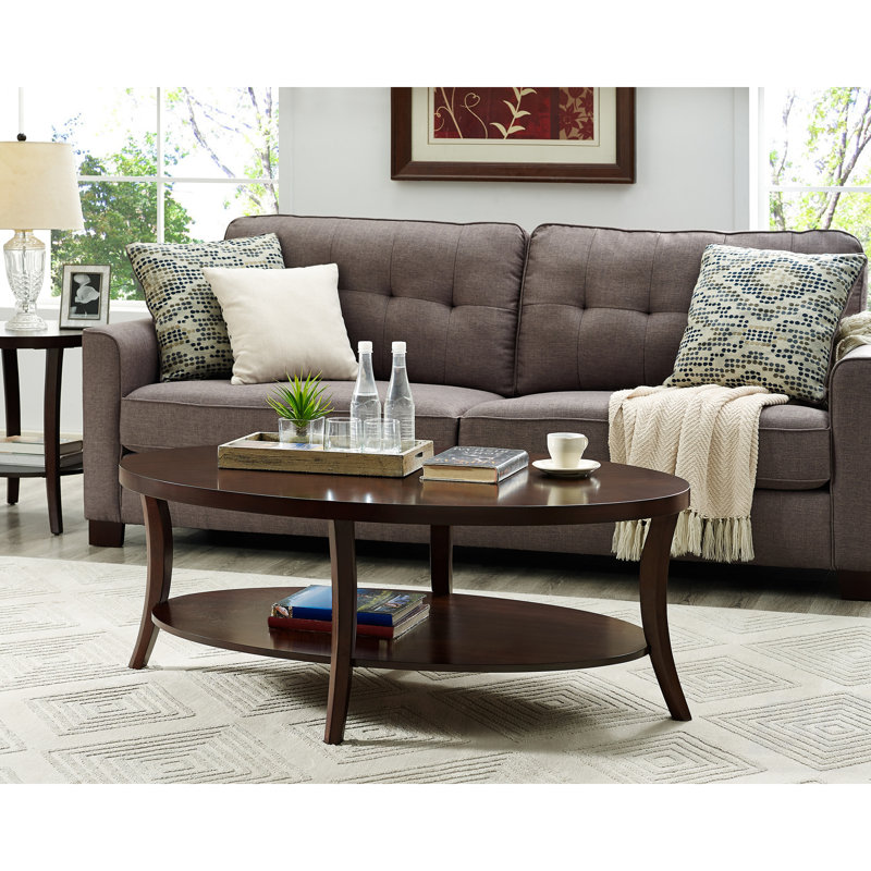 Perth Espresso Oval Coffee Table With Shelf, Table