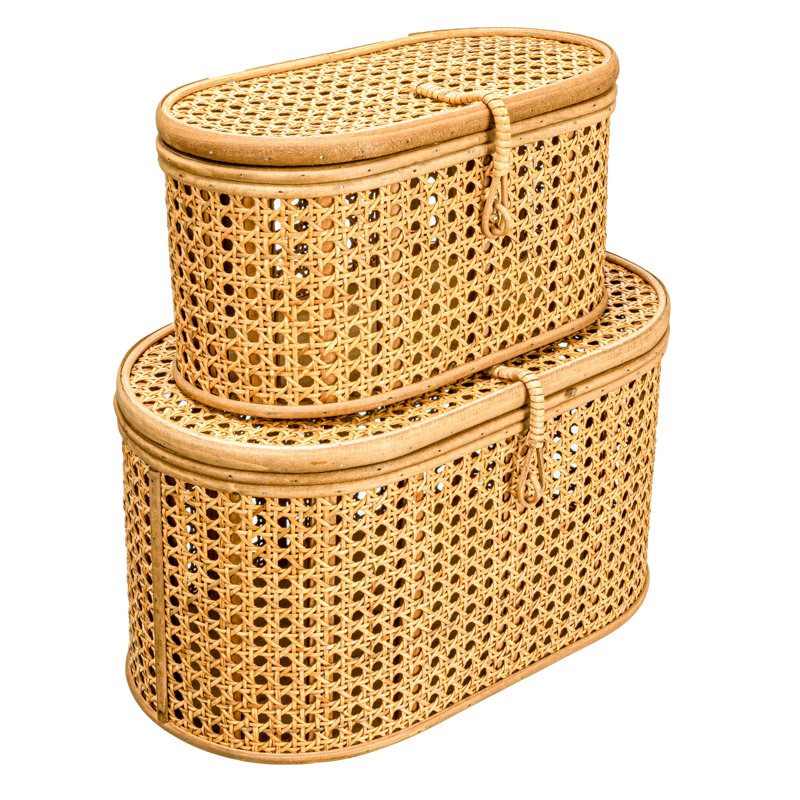 Modern Decorative Oval Woven Rattan Storage Boxes, Natural