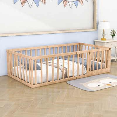 Wooden Platform Bed with Fence