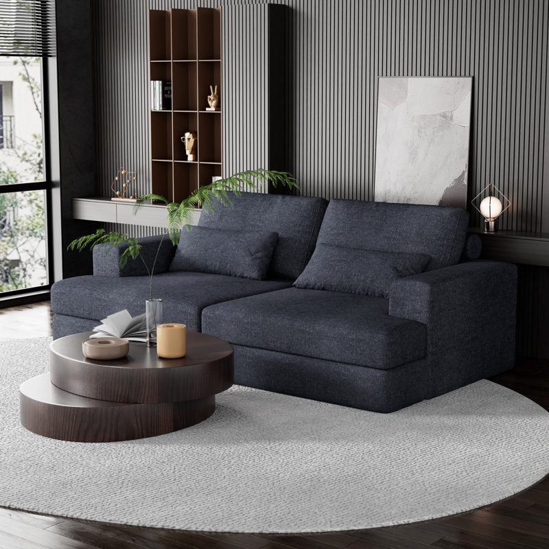 Canapé-lit spacieux avec coussins moelleux, Chenille bleu