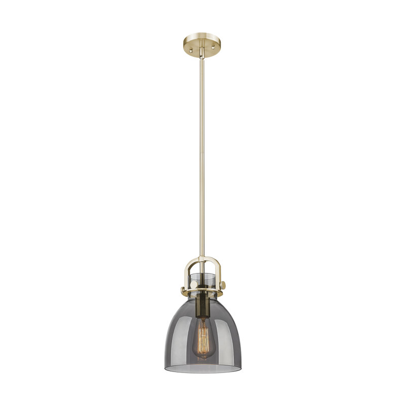 Luminaire suspendu sur tige 1 lumière Wimbush, Noir mat, Plaqué couleur fumée, H 9,63 po x l 8 po x P 8 po