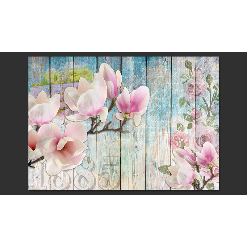 Pink Flowers on Wood 245cm x 350cm Wallpaper