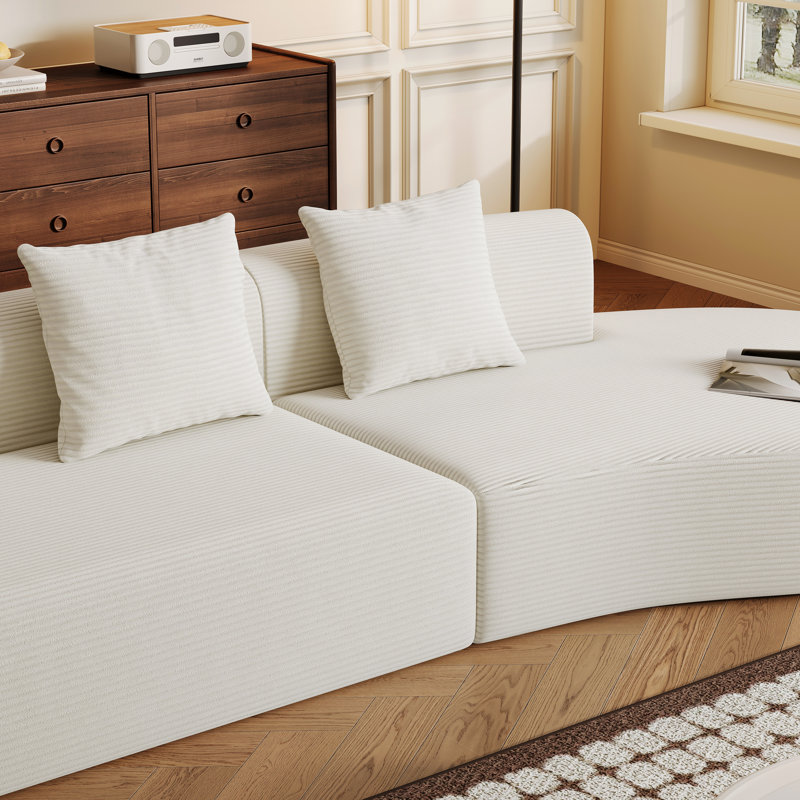 Canapé modulaire rembourré en velours côtelé Benen 127 po Benen, Velours côtelé blanc