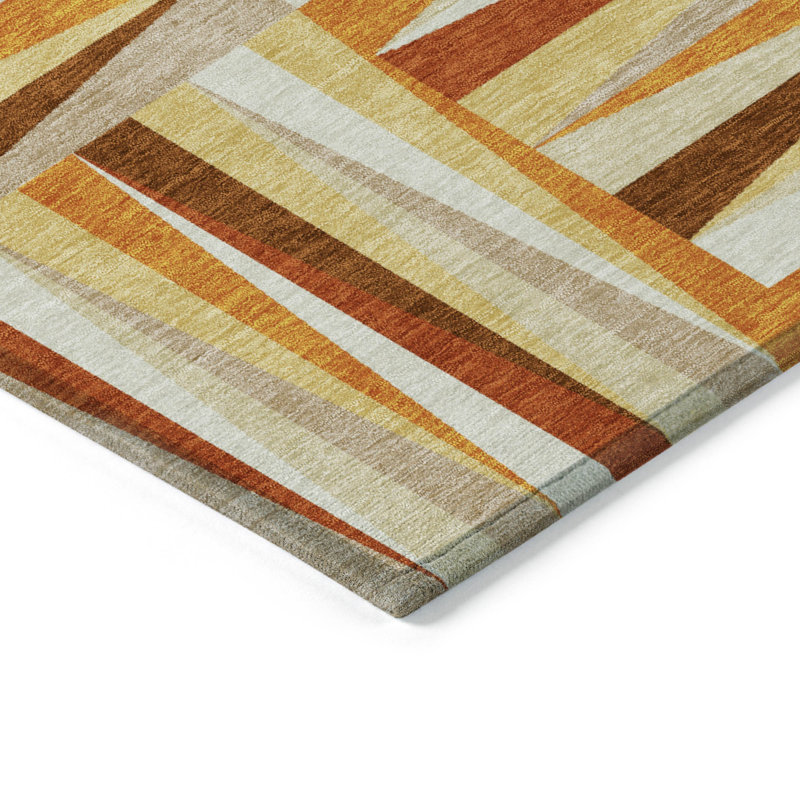 Tapis extérieur lavable à motif géométrique ivoire et cuivre 3 pi x 5 pi orange