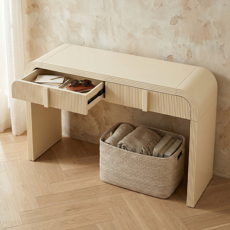 Codel Entry Console Table with Fluted Drawers, Apricot Cream