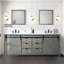 Meuble-lavabo double gris cendre l 84 po x P 22 po, comptoir en quartz blanc, ensemble de robinets et miroirs 34 po