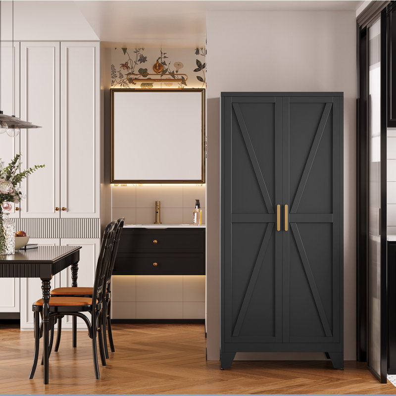 Armoire de rangement 61 po en métal noir avec tablettes réglables pour la cuisine, le garde-manger, le salon, la salle à manger, la maison et le bureau