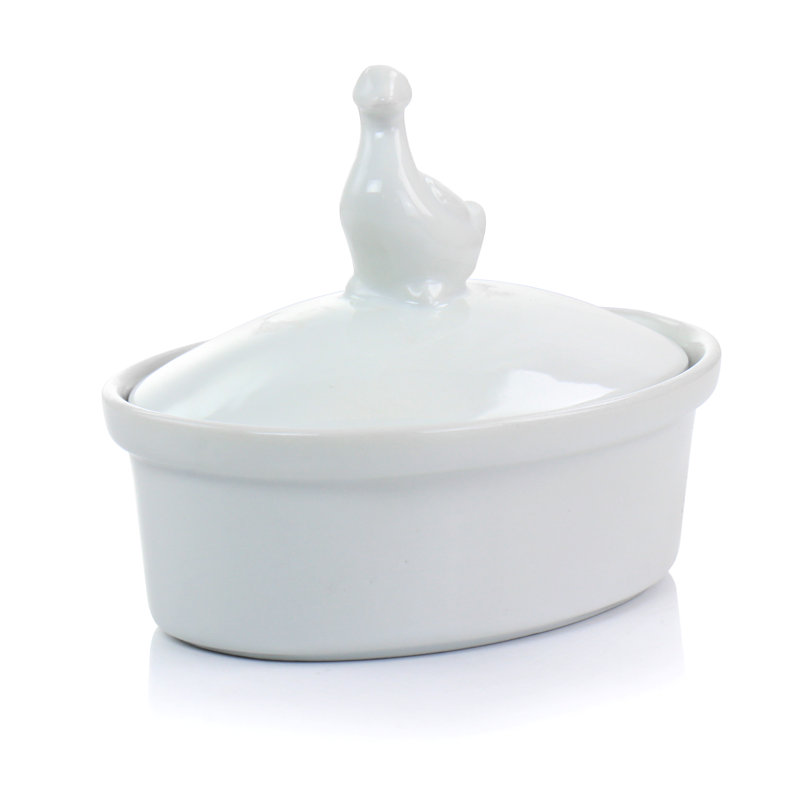 Martha Stewart 5.7 Inch Oval Ceramic Goose Container With Lid In White
