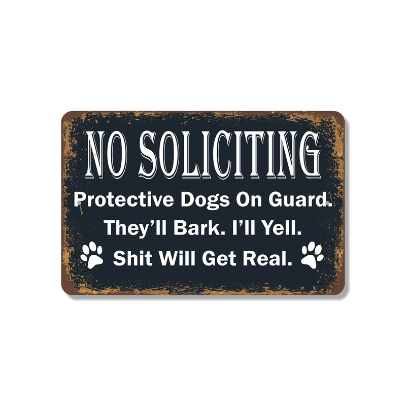 Signe en plastique «No Soliciting Dogs on Guard» 8 po x 12 po