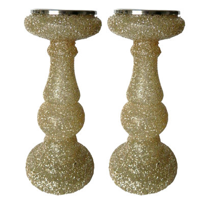 S/2 12" Champagne Beaded Candle Holder