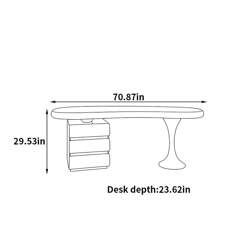 Bureau italien de style moderne italien, H 29,53 po x l 70,87 po x P 23,62 po
