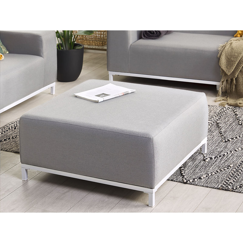Brayfield Upholstered Outdoor Ottoman, Light Grey