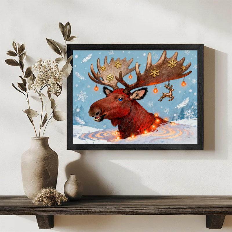 Chameau noir encadré noir se préparant pour Noël, impressions murales de style rétro, H 9 po x l 11 po