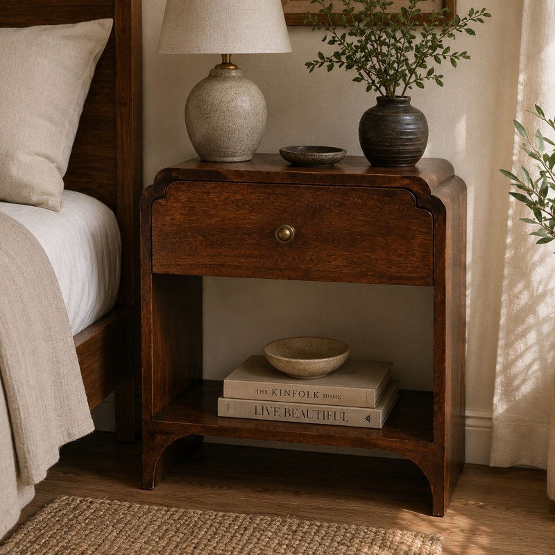 Glafira 45cm W Solid Wood Bedside Table