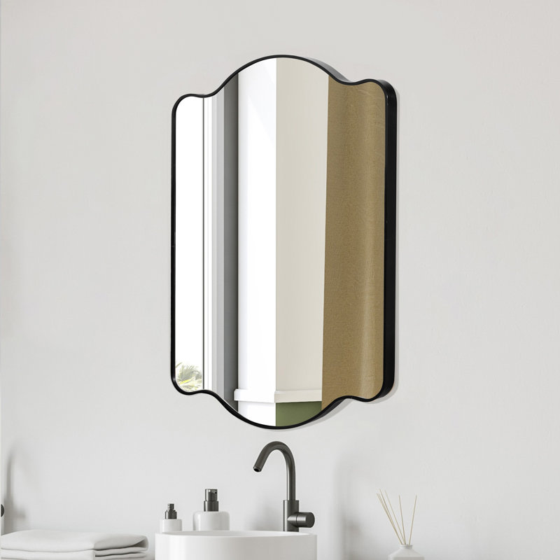 Louisa 24 in. W x 36 in. H Medium Scalloped Rectangular Metal Framed Wall Mirror for Bathroom Vanity or Entryway, Black