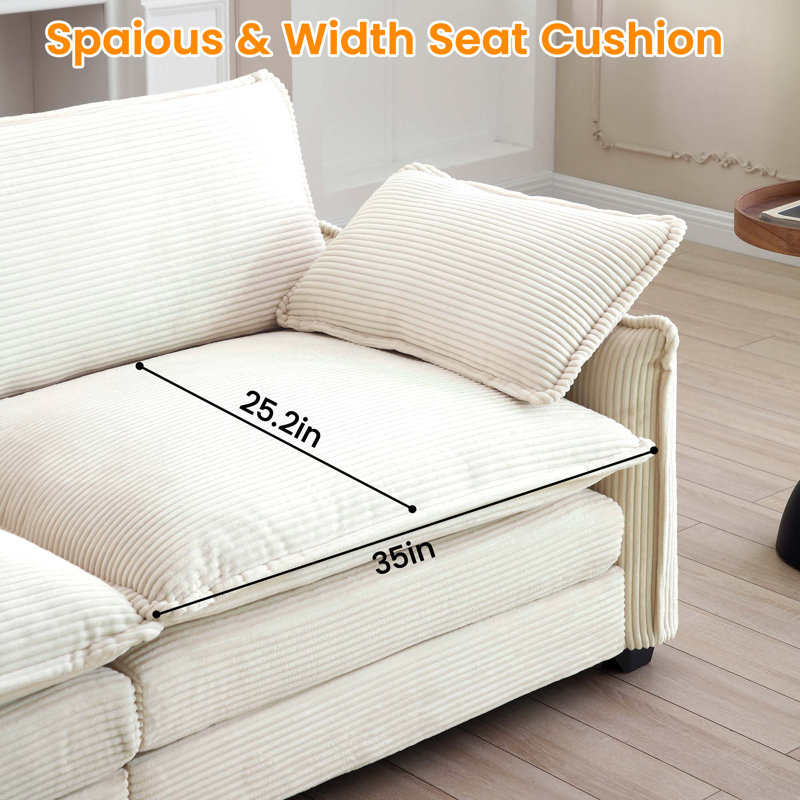 Kaoruko Over Size U Shape Corduroy Sofa , Modern Upholstered 4 Seater Sofa With 2 Ottomans, Premium Soft Corduroy Fabric Sofa
