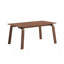 Table de salle à manger contemporaine en bois, fini noyer, pattes courbées, design élégant, mobilier de salle à manger moderne.