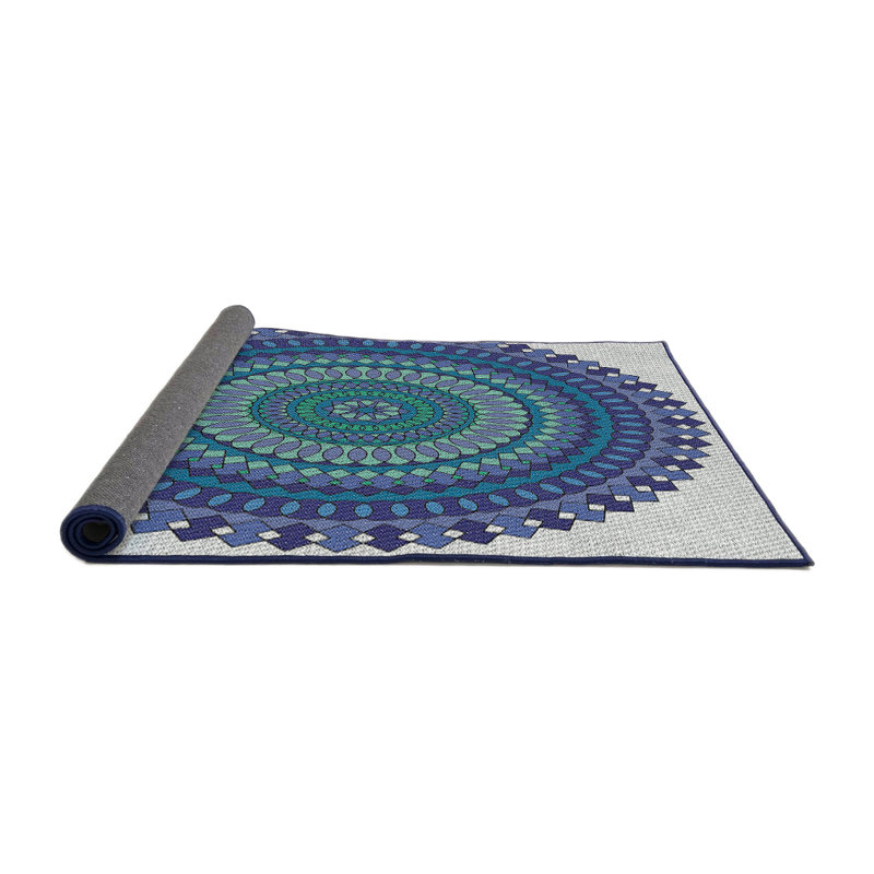 Fabriqué à la machine à partir de laine et de polyester gris/bleu/vert Tapis décoratif, Rond 5 pi