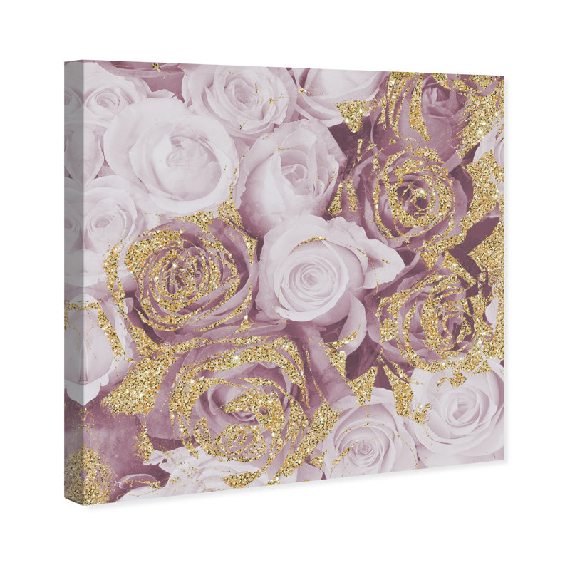Mauve, paillettes, roses, carrés, fleurs, impression, H 30 po x l 30 po, Toile tendue