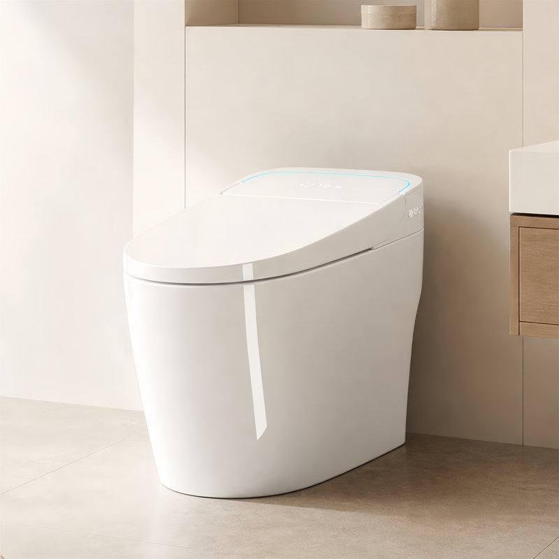 Toilette intelligente une pièce, ouverture / fermeture automatique, siège chauffant, lavage à l'eau chaude et séchage, White