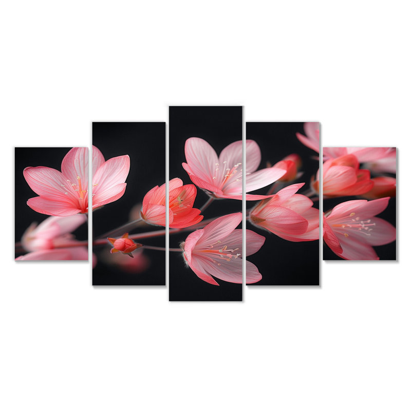 «Pink Black Garden Whimsy Cherry Blossoms», ensemble d'art mural sur toile Cherry Blossom