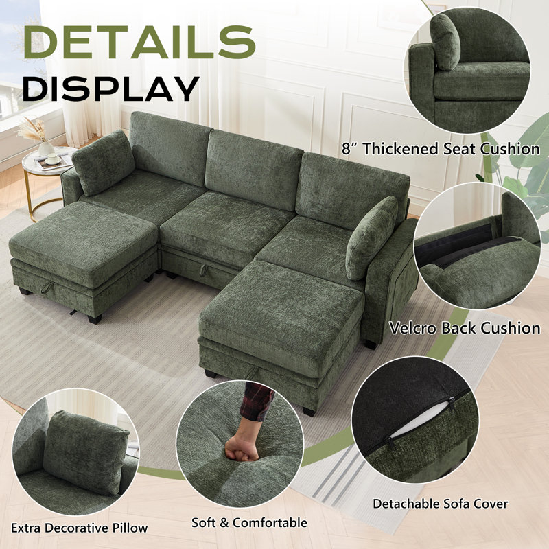 Ebern Designs 101" Modular Sectional Sofa With Storage, Oversized U ...