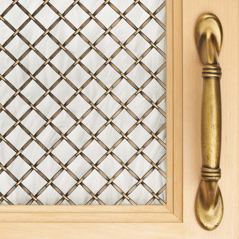 Round Flat Crimp Antique Brass Woven Wire Grill, 18" H x 48" W
