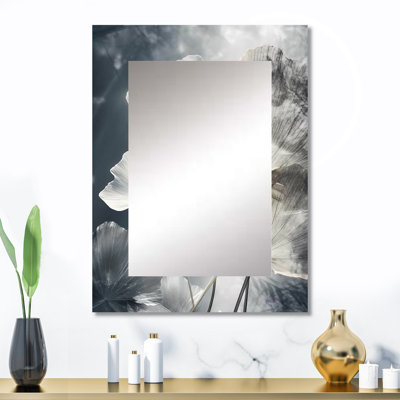 Art tropical palmier pour Ginkgo Art III - grand miroir palmier, miroir mural décoratif gris, impression d'art en métal