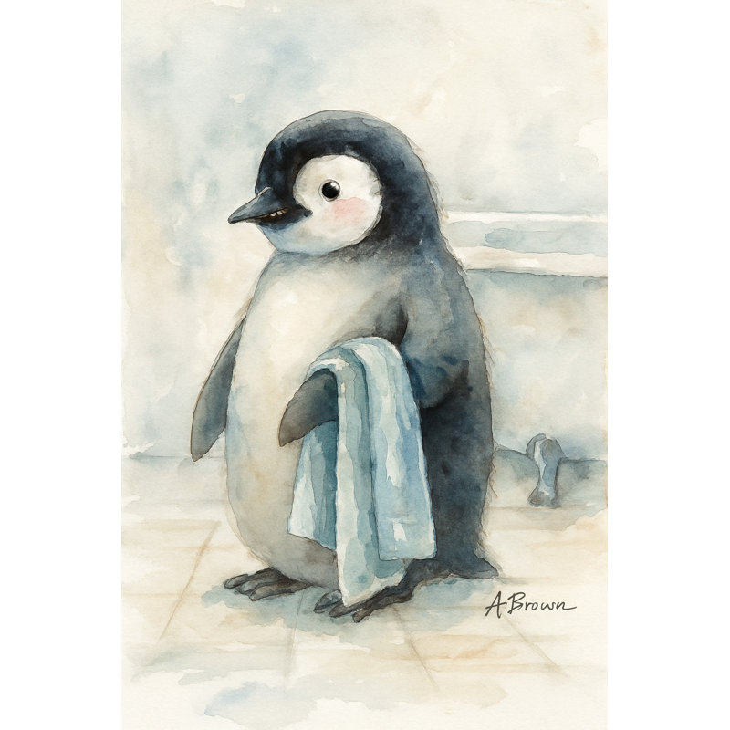 Pingouin préparation - Art mural sur toile de salle de bain fantaisiste, H 24 po x l 16 po