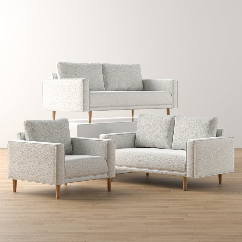 Ensemble de salon Celal, Blanc, 3 pièces: chaise, causeuse, canapé