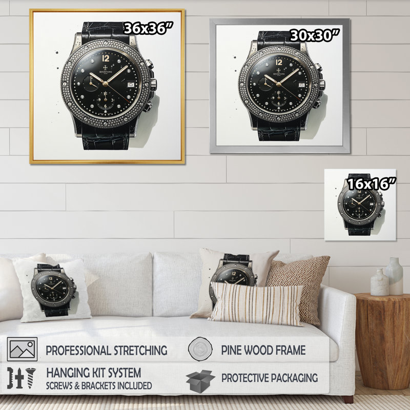 " Minimalism Watch ", 30" H x 30" W x 1" D, Black Single Picture Framed