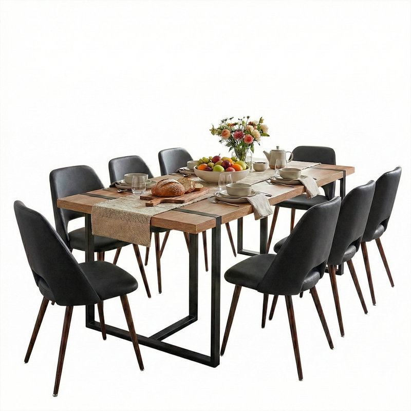 Mid-Century Upholstered Dining Chairs Set Of 8 With Metal Legs, Black
