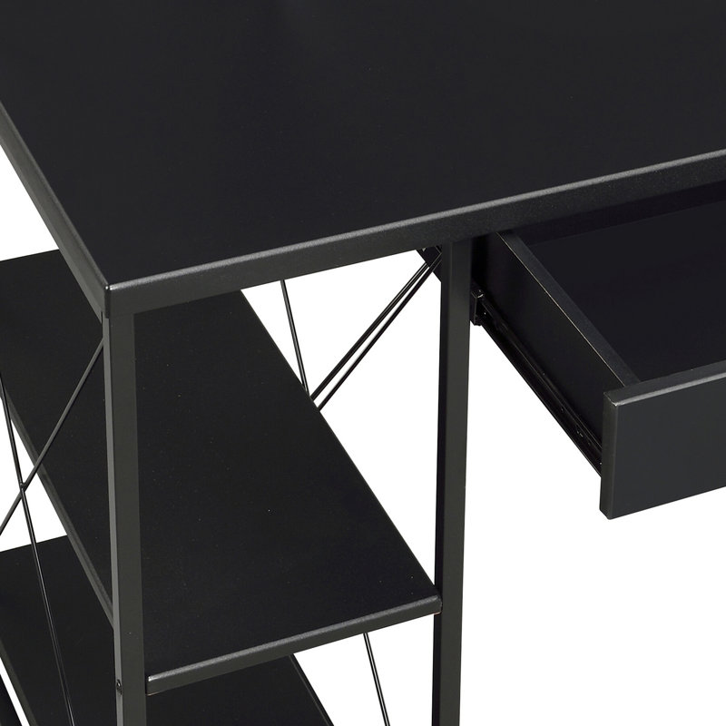 Bureau noir avec tablettes ouvertes et huche, Noir