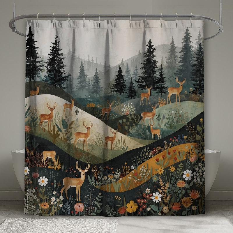 Rideaux de douche cerf en forêt, L 70 po x H 72 po