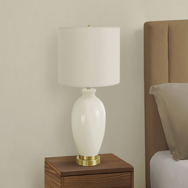 Lighting, H 26 po, lampe de table, abat-jour ivoire / crème, céramique crème