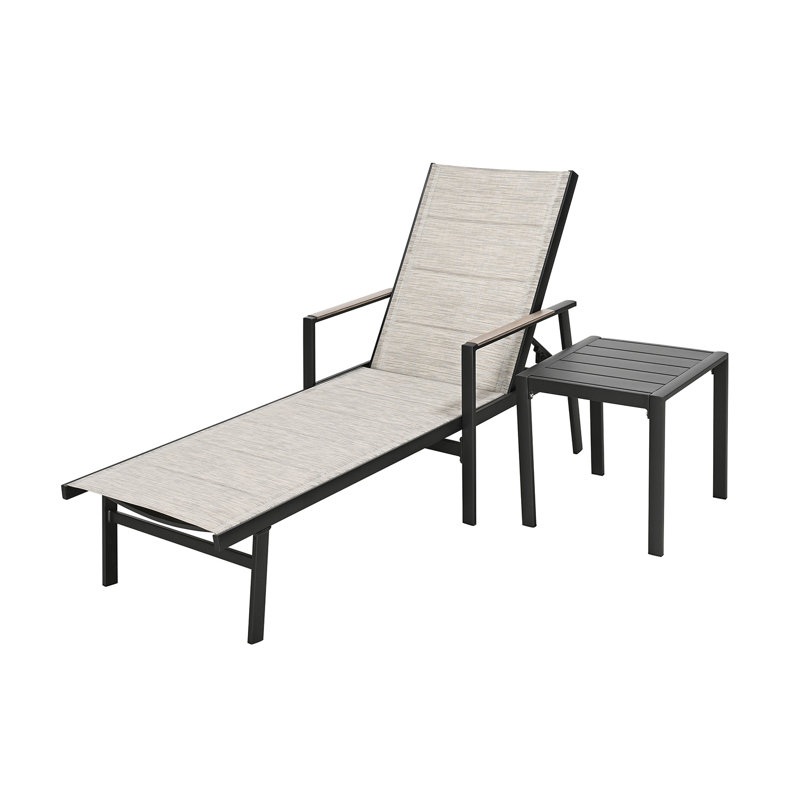 Ensemble 2 pièces de chaises longues et de tables d'appoint en aluminium avec textilène 3D double couche