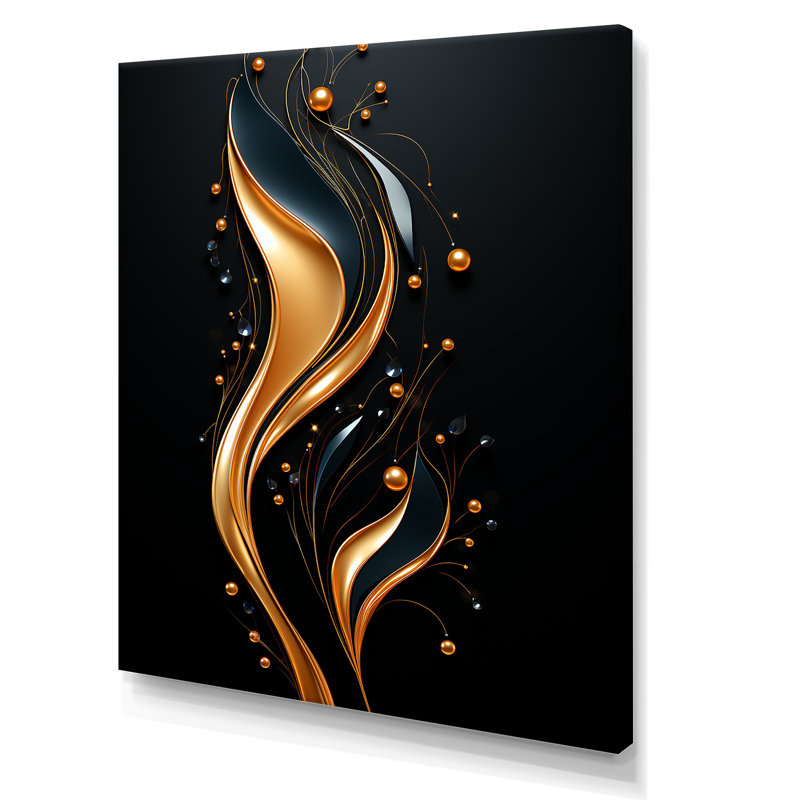 «Black and Gold Golden Minimalistic Line Art II», reproduction d'art murale abstraite, Toile tendue