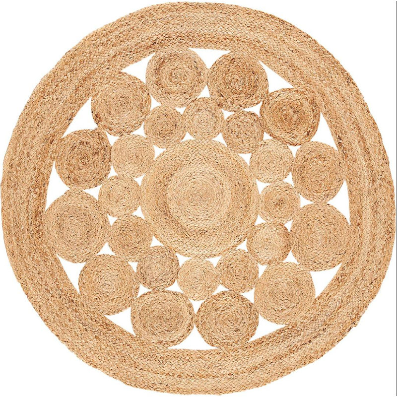 Tapis beige en jute de couleur unie tressé à la main, Rond 10 pi