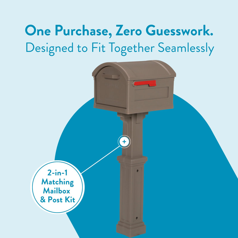 Grand Haven Plastic Post Mounted Mailbox, Mocha