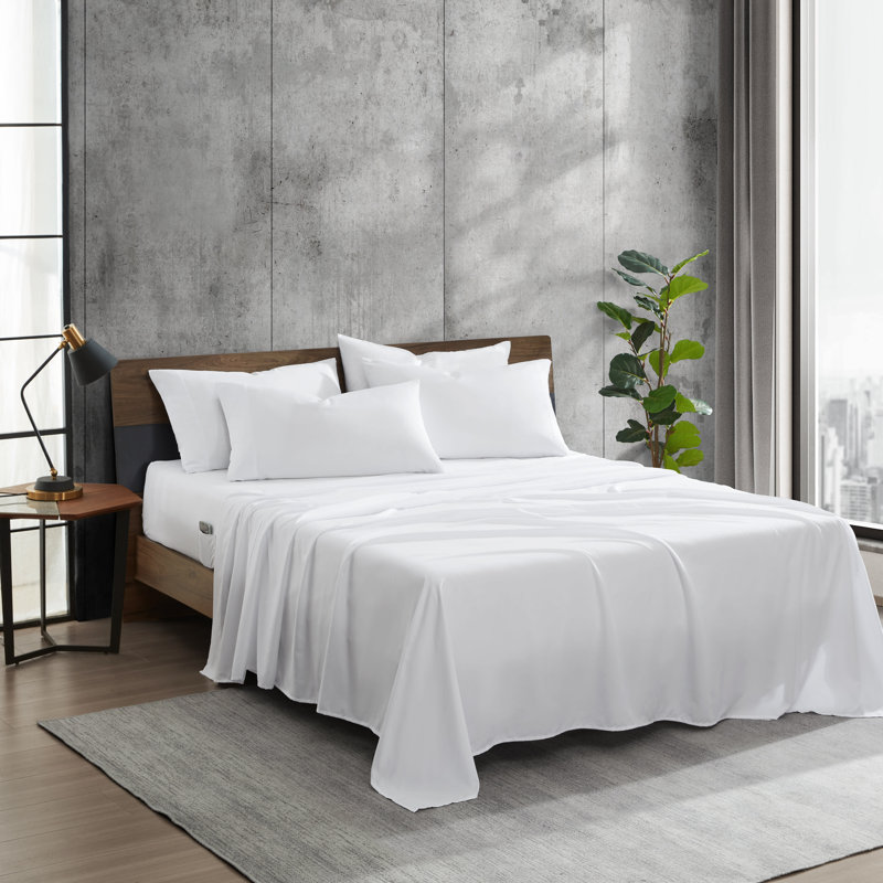 Kenneth Cole Solution Recyled Polyester Solid Bonus Sheet Set, Queen Sheet Set with 4 Pillowcases, Blue