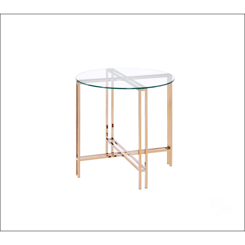 Clear Glass Top With Champagne Finish End Table,Round Side Table,Metal Leg